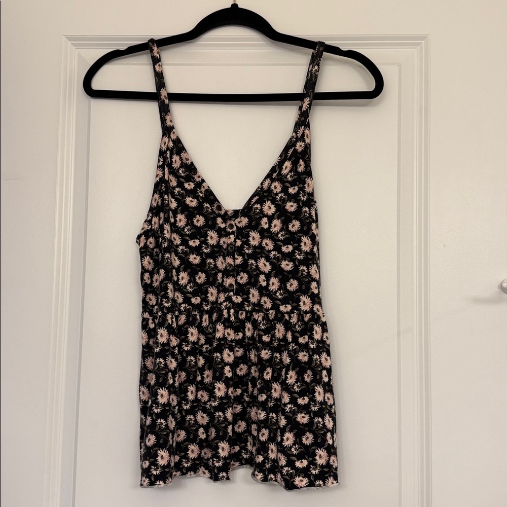 American Eagle Outfitters Black and Pink Floral Tank Top